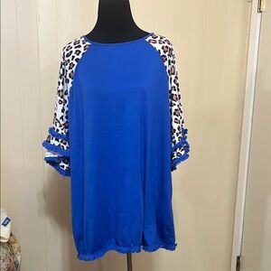 Blue Relaxed Blouse with Ruffled Sleeves